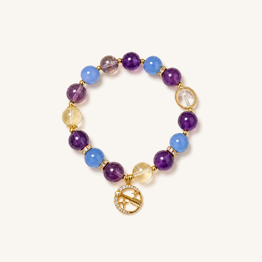 HEART OF LAND Sagittarius Zodiac Crystal Bracelet – Chalcedony, Amethyst, Citrine & Clear Quartz