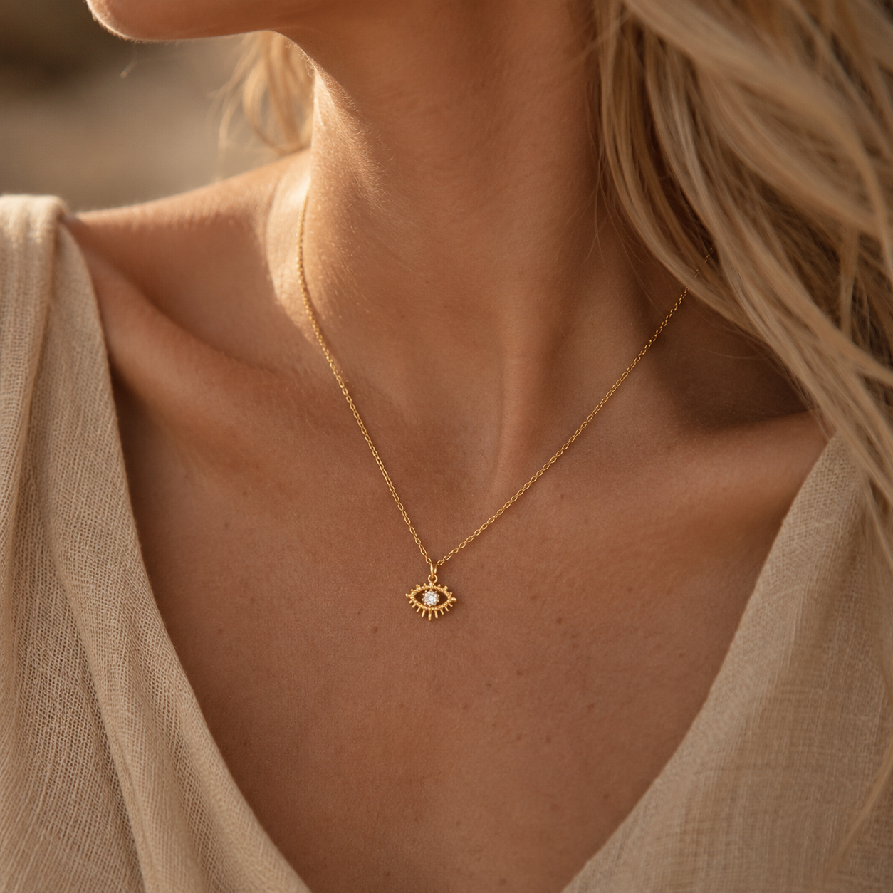 HEART OF LAND April Clear Quartz Birthstone Eye Necklace