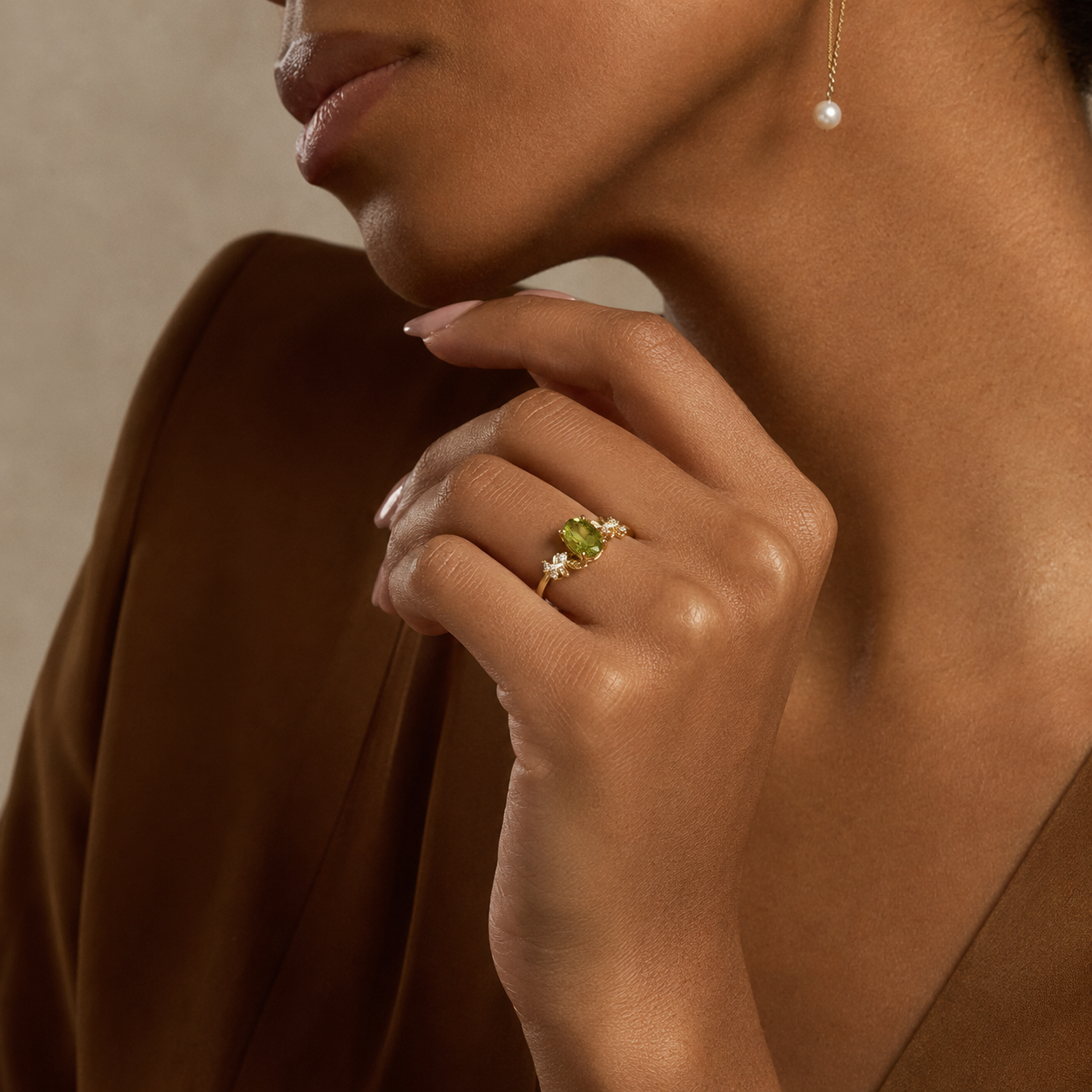 HEART OF LAND Natural Gemstone Oval Laurel Ring in 18K Gold-Plated S925 Sterling Silver – Sunlit Laurel