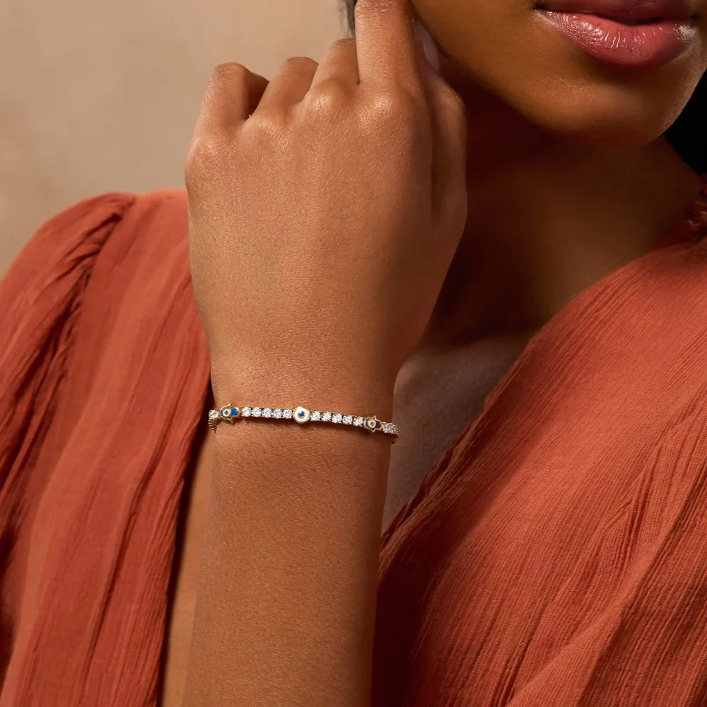 Scorpio Warden of Peace Gold Evil Eye & Hamsa Tennis Bracelet