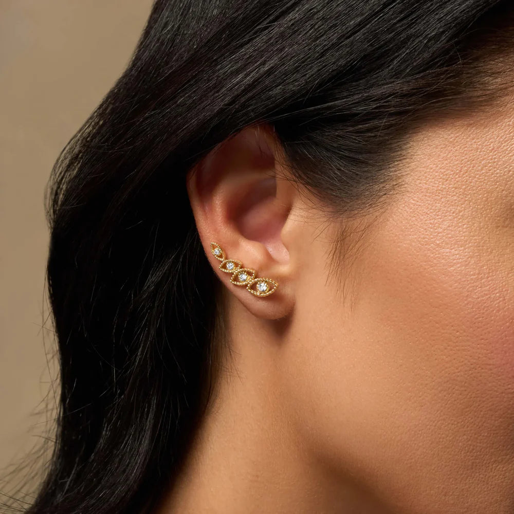 Aries Expanded Awareness Gold Evil Eye Climber Earrings