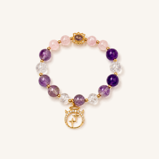 HEART OF LAND Aries Zodiac Crystal Bracelet – Rose Quartz, Amethyst & Clear Quartz