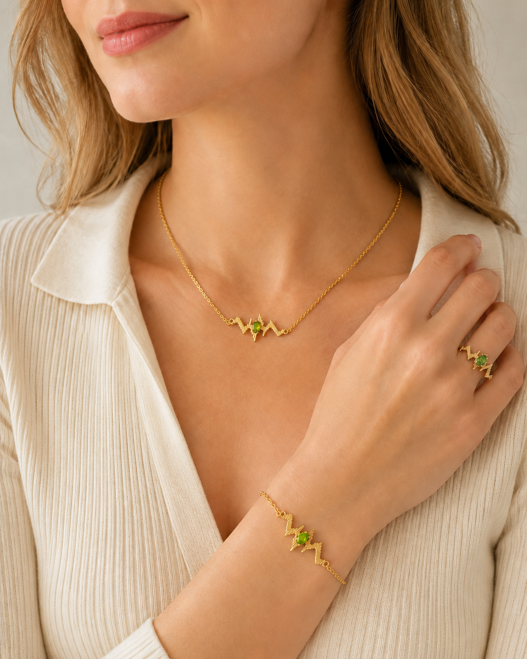 HEART OF LAND Birthstone Pulse Jewelry Set – Necklace, Bracelet & Ring