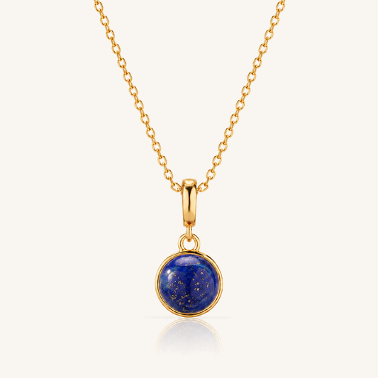 Natural Gemstone Round Bezel Necklace in 18K Gold-Plated S925 Sterling Silver – Quiet Center