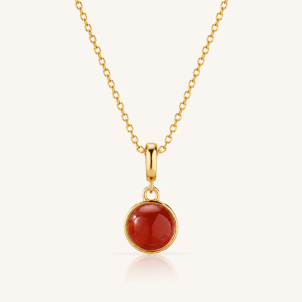 HEART OF LAND Round Bezel Pendant Necklace Red Agate