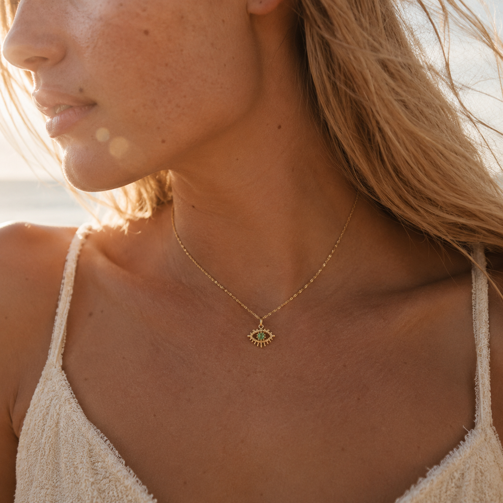 August Peridot Birthstone Eye Necklace