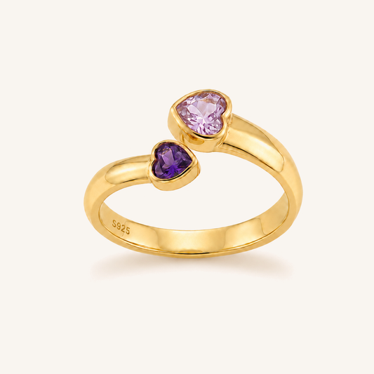 HEART OF LAND Two-Stone Open Ring Amethyst + Pink Gemstone