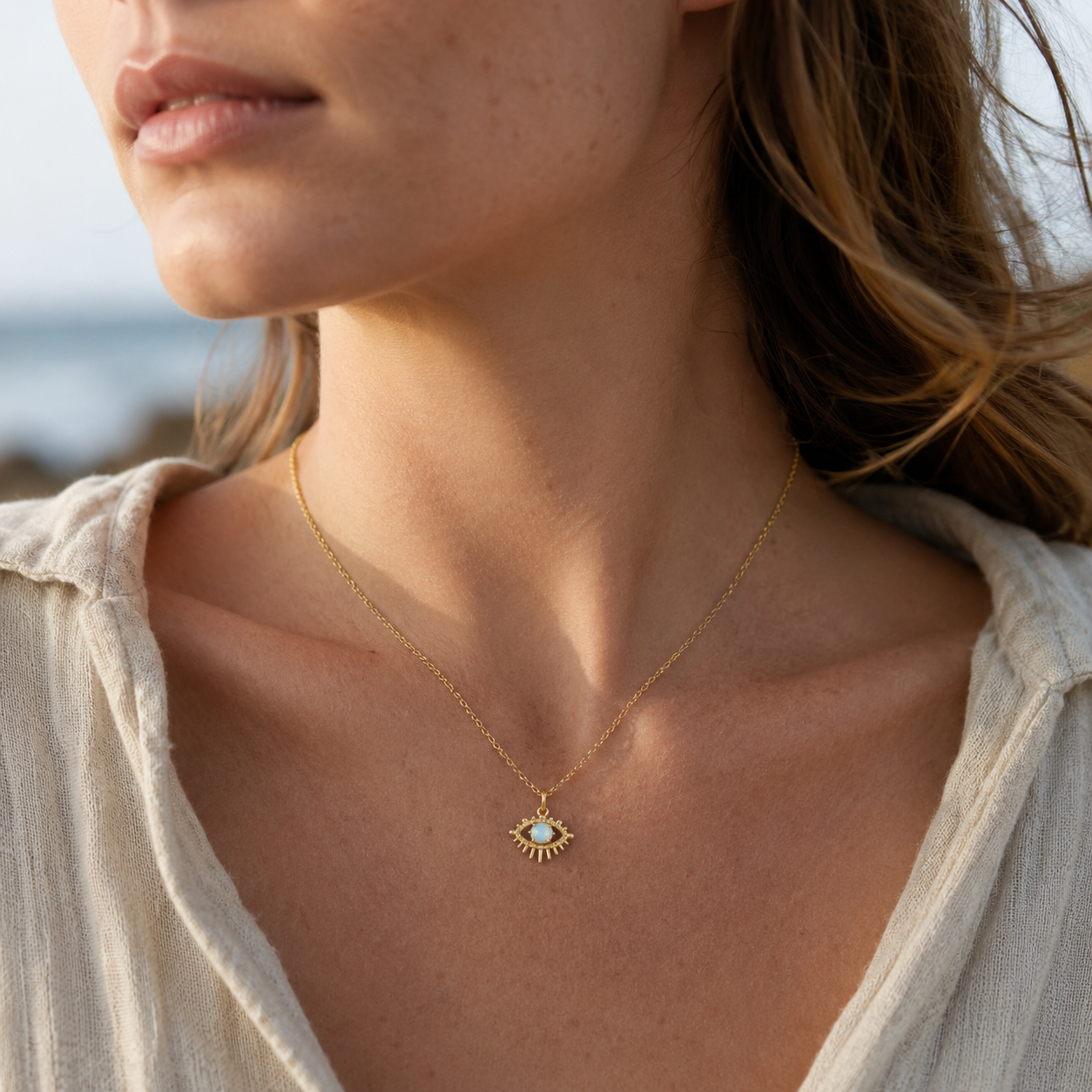 June Moonstone Birthstone Eye Necklace