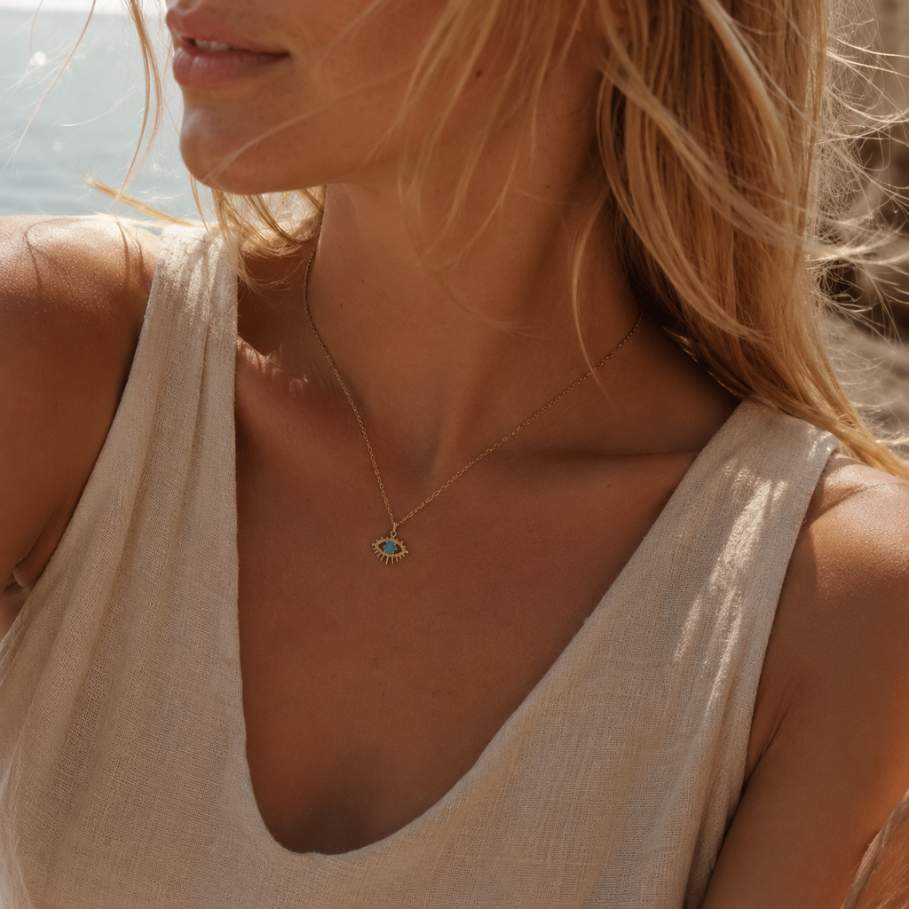 December Turquoise Birthstone Eye Necklace