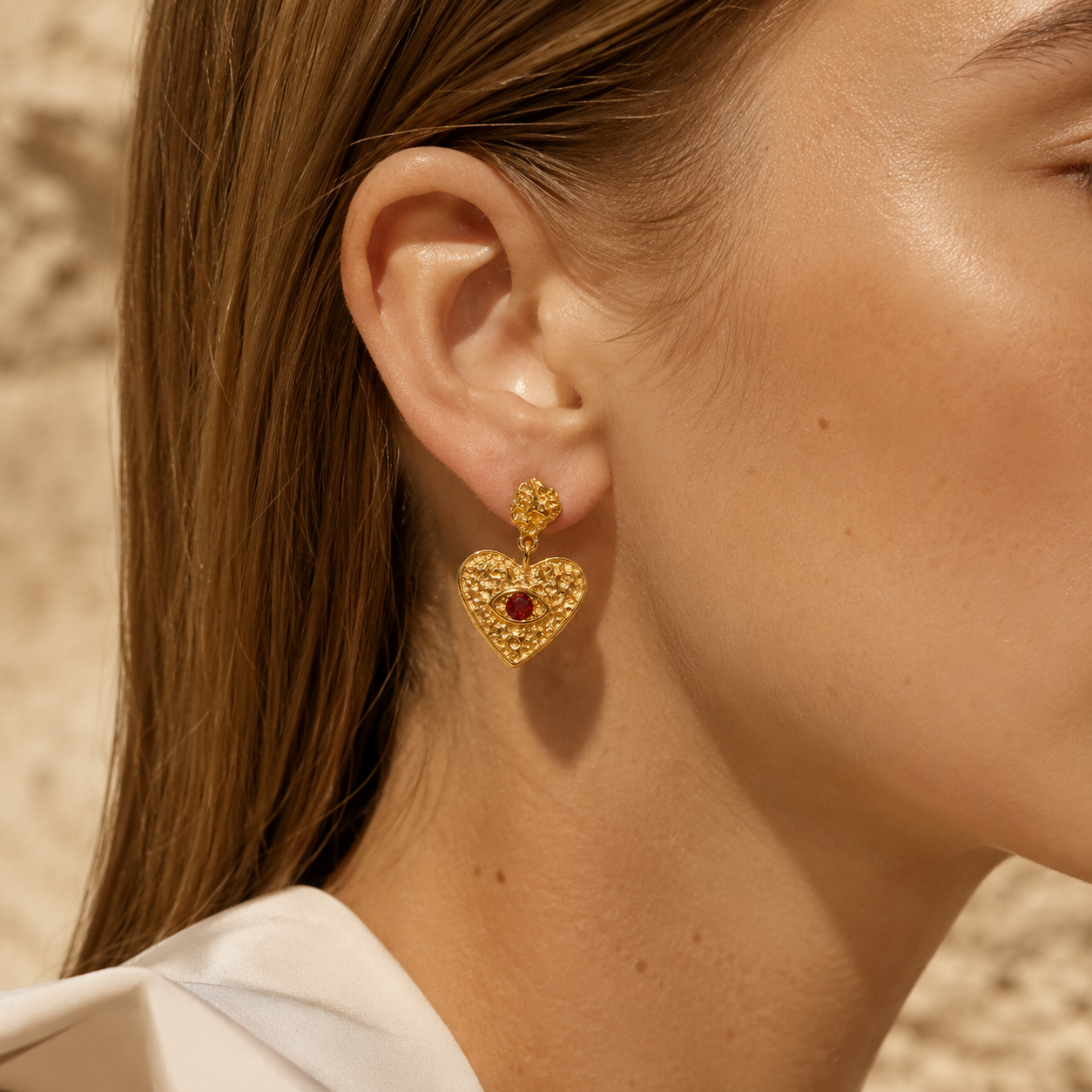 HEART OF LAND Natural Gemstone Heart Drop Earrings in 18K Gold-Plated S925 Silver – Heart Within