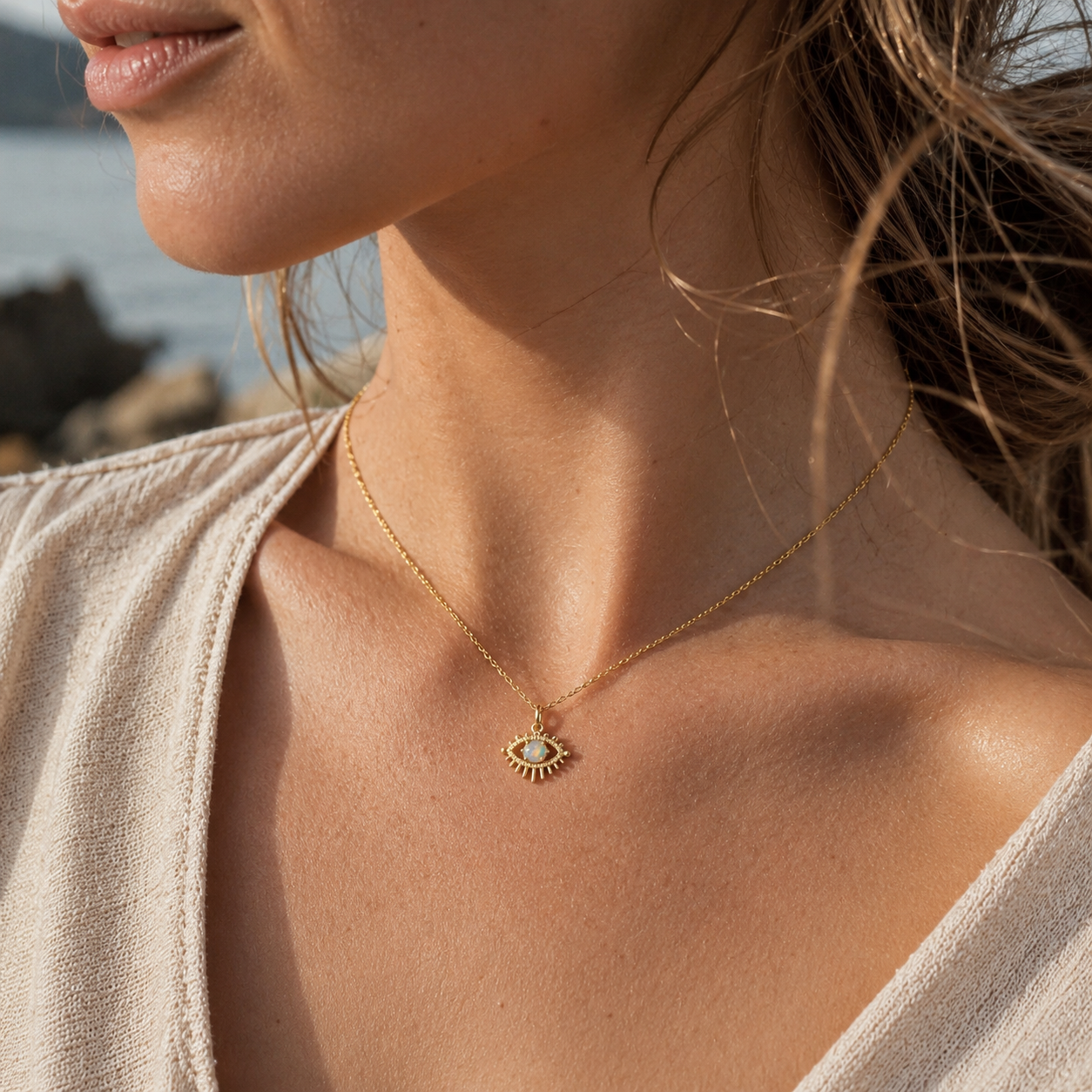HEART OF LAND October Opal Birthstone Eye Necklace