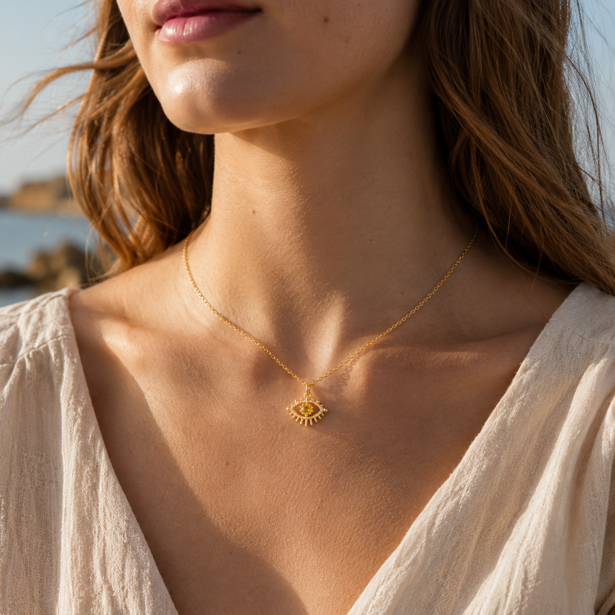 November Citrine Birthstone Eye Necklace