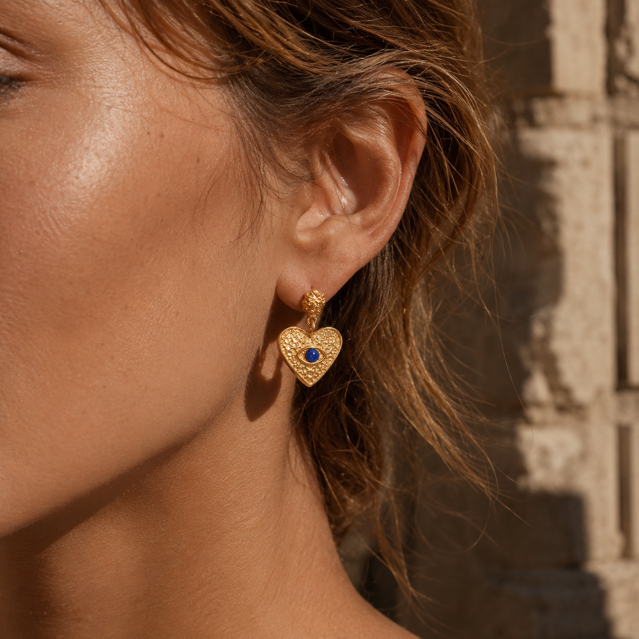HEART OF LAND Natural Gemstone Heart Drop Earrings in 18K Gold-Plated S925 Silver – Heart Within