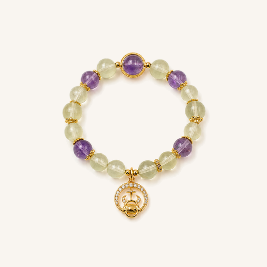 HEART OF LAND Taurus Zodiac Crystal Bracelet – Prehnite, Amethyst & Green Fluorite