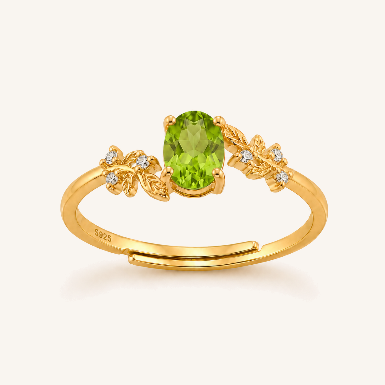 HEART OF LAND Natural Gemstone Oval Laurel Ring in 18K Gold-Plated S925 Sterling Silver – Sunlit Laurel Peridot