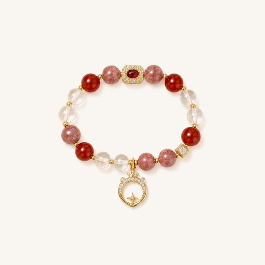 HEART OF LAND Leo Zodiac Crystal Bracelet – Carnelian, Strawberry Quartz & Clear Quartz