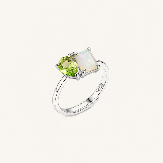 Personalized Square & Pear Two Birthstone Ring