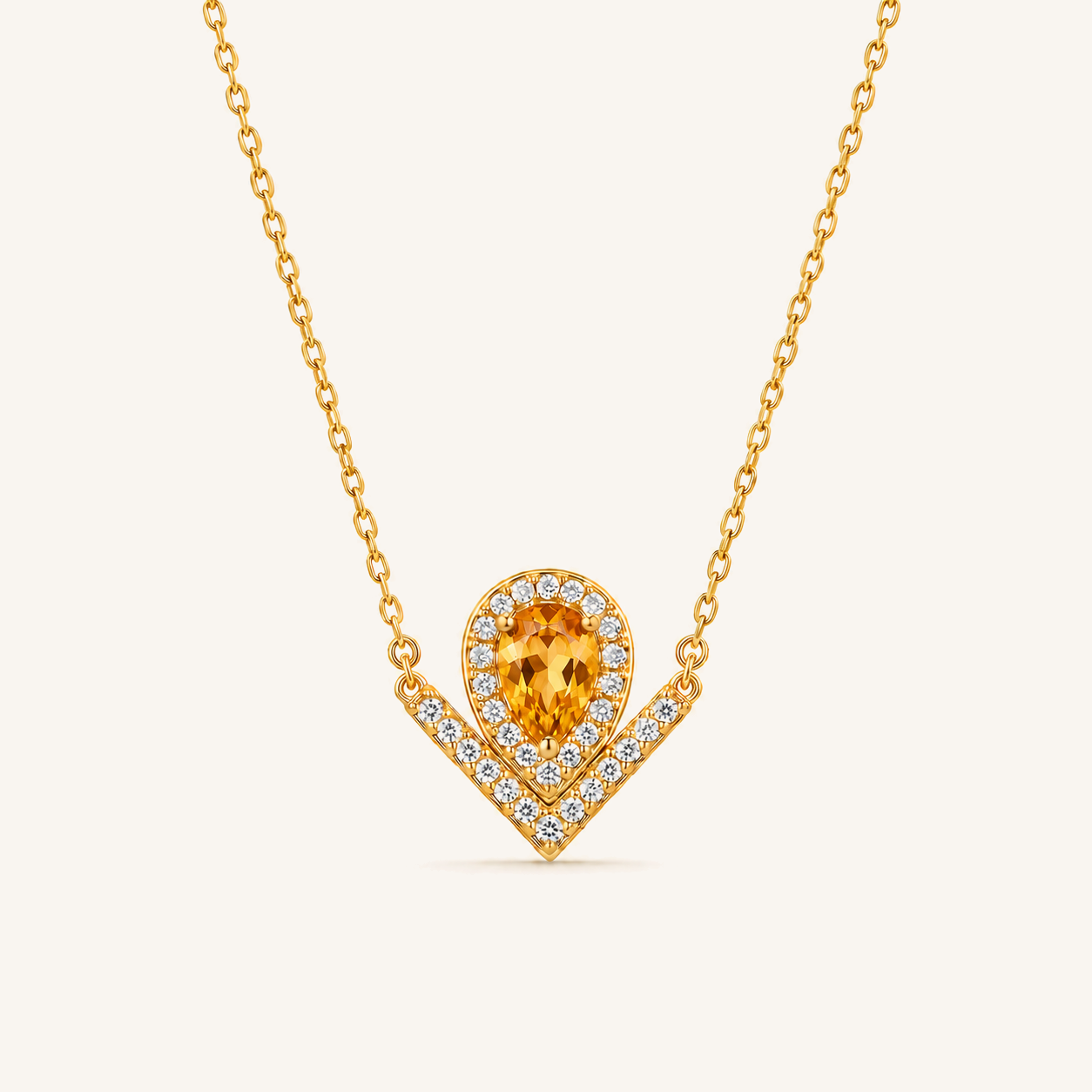 HEART OF LAND Natural Gemstone V-Shaped Heart Necklace in 18K Gold-Plated S925 Sterling Silver – Open Devotion Citrine