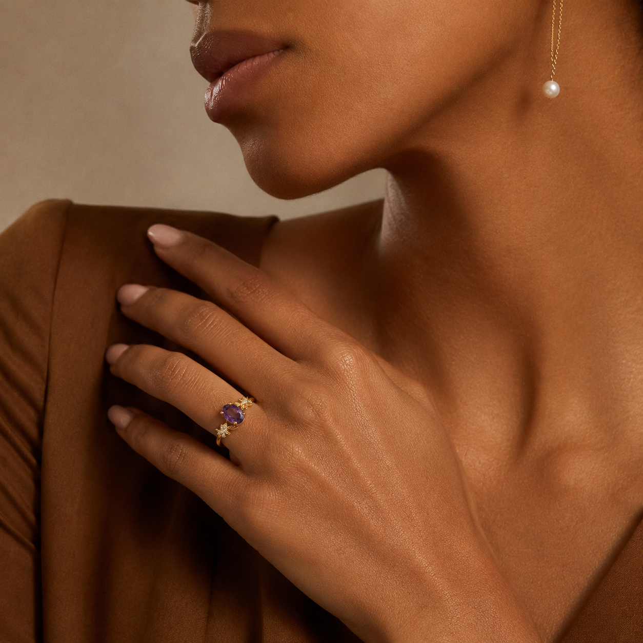HEART OF LAND Natural Gemstone Oval Laurel Ring in 18K Gold-Plated S925 Sterling Silver – Sunlit Laurel