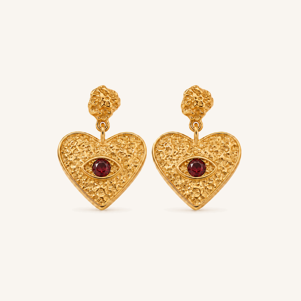 HEART OF LAND Textured Heart Drop Earrings Garnet