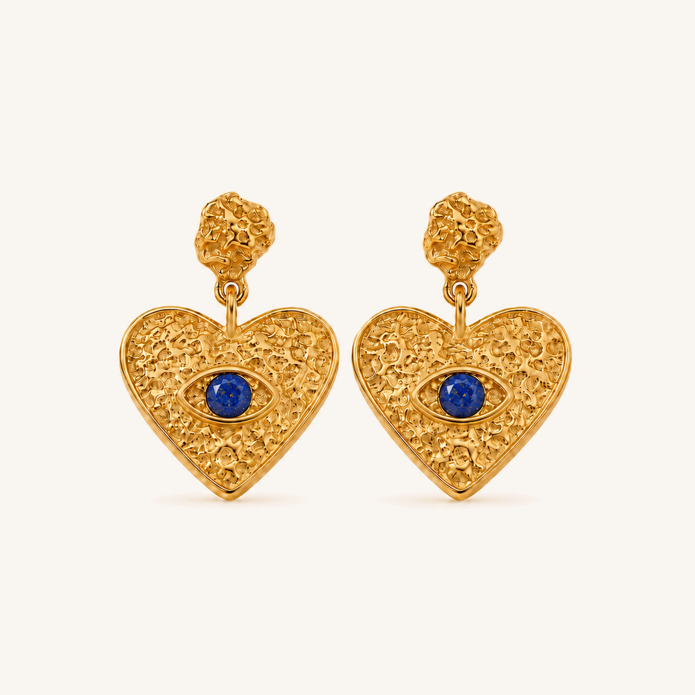 HEART OF LAND Textured Heart Drop Earrings Lapis Lazuli