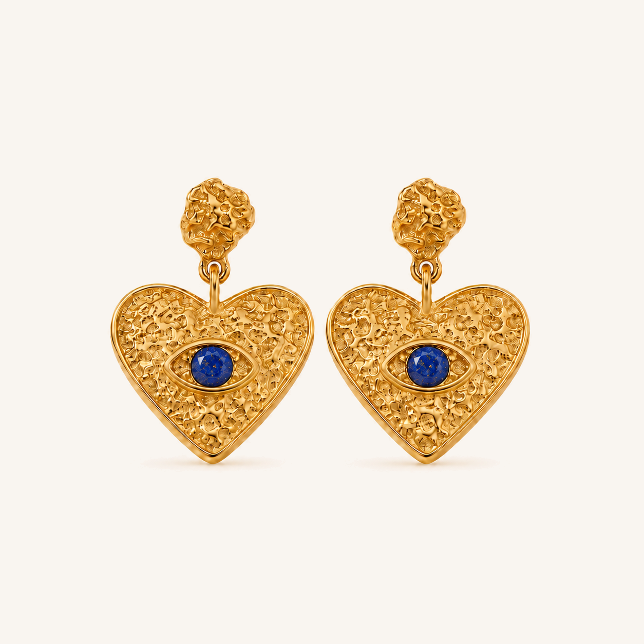 HEART OF LAND Natural Gemstone Heart Drop Earrings in 18K Gold-Plated S925 Silver – Heart Within Lapis Lazuli