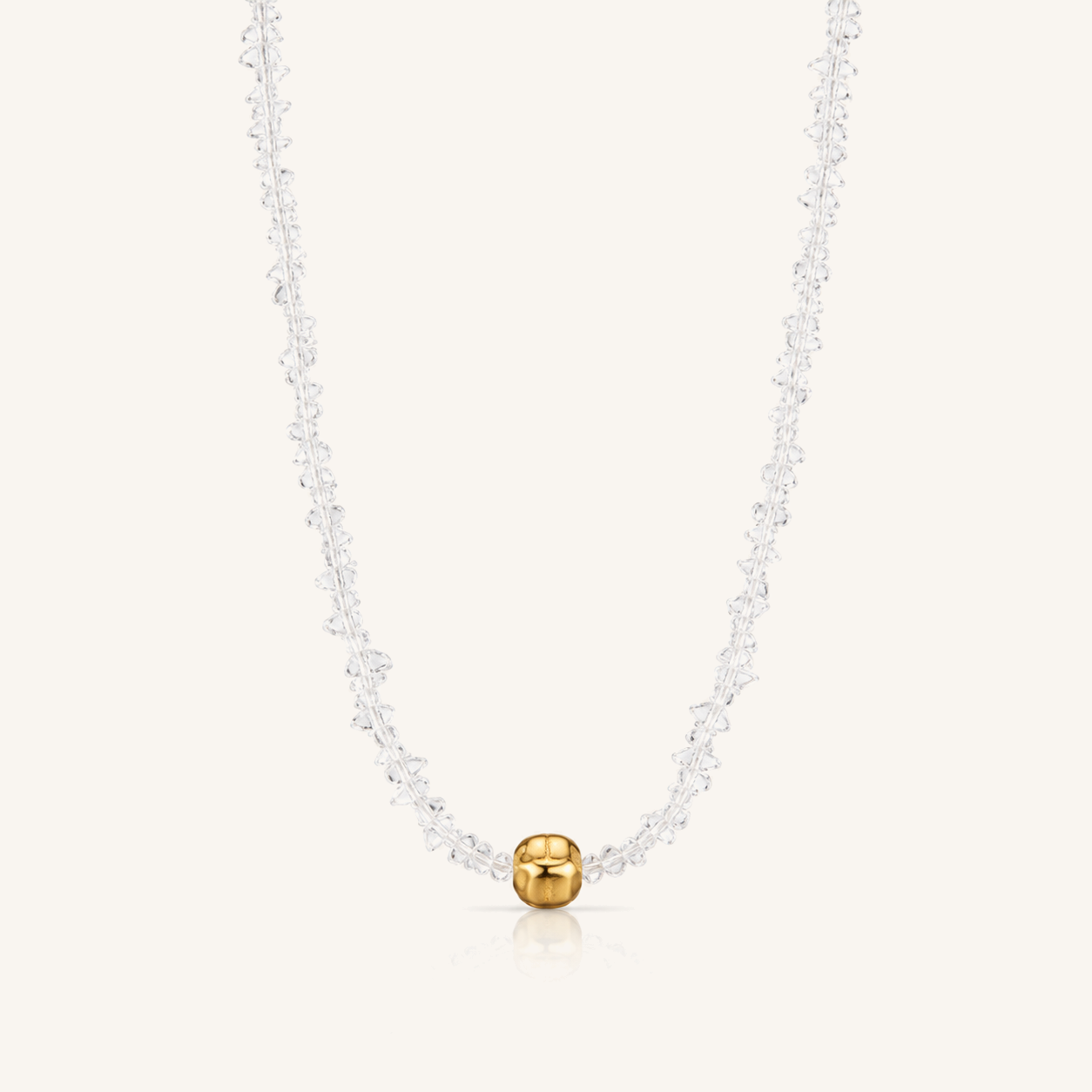 HEART OF LAND Natural Clear Quartz Beaded Necklace in 18K Gold-Plated S925 Sterling Silver – Clear Horizon