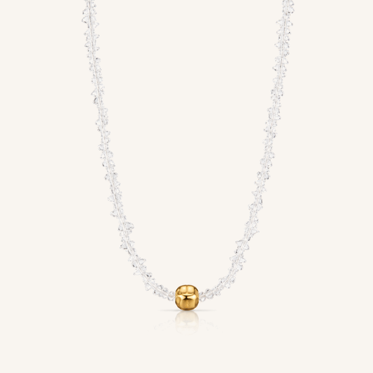Natural Clear Quartz Beaded Necklace in 18K Gold-Plated S925 Sterling Silver – Clear Horizon