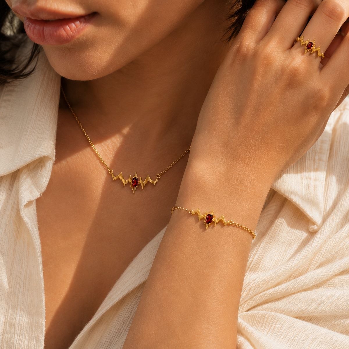 HEART OF LAND Birthstone Pulse Jewelry Set – Necklace, Bracelet & Ring