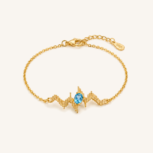 Natural Gemstone Heartbeat Birthstone Bracelet in 18K Gold-Plated S925 Sterling Silver – Pulse Within