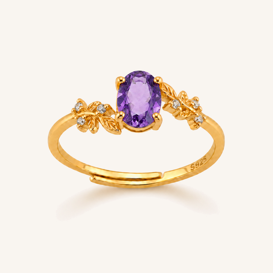 HEART OF LAND Oval Leaf Accent Ring Amethyst