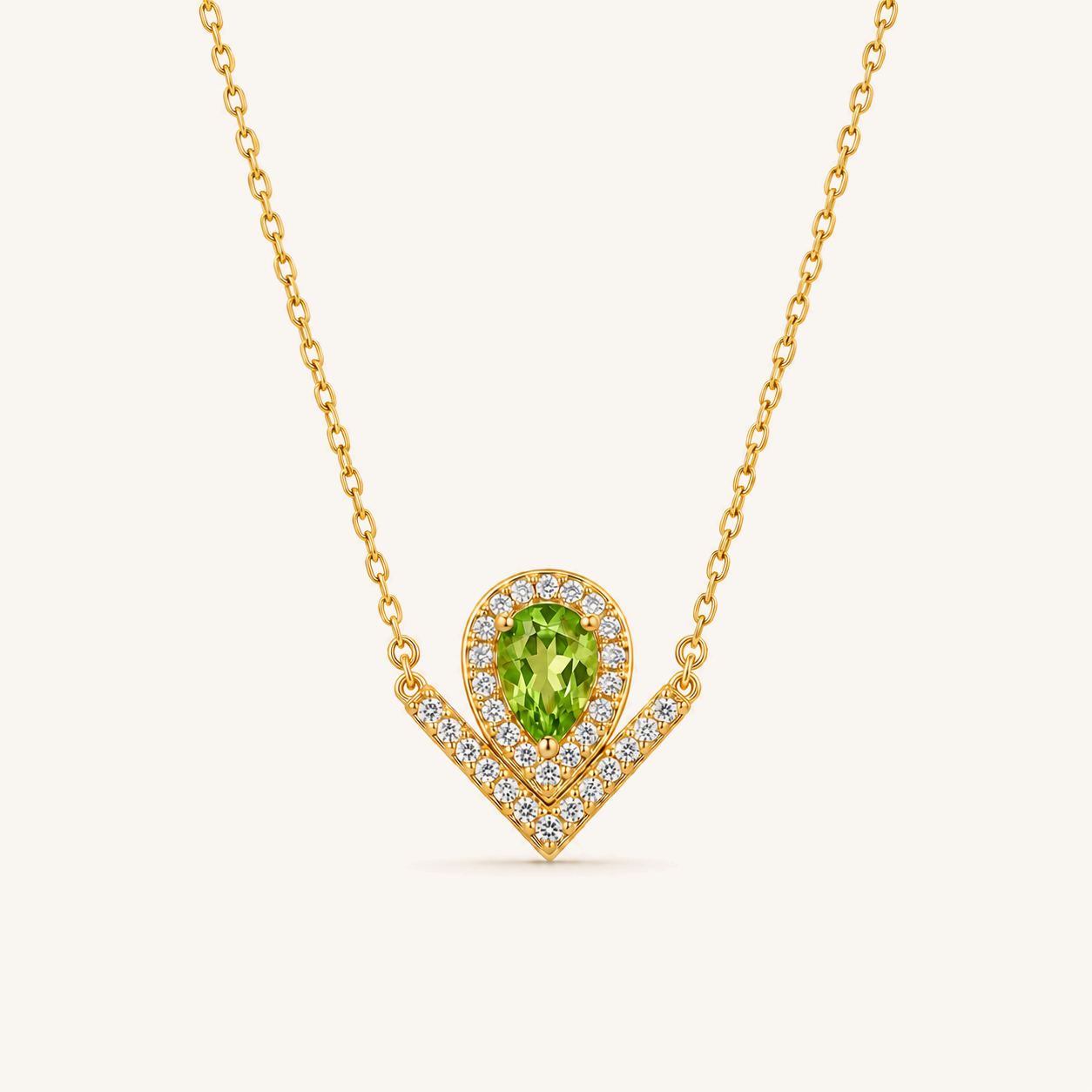 HEART OF LAND Natural Gemstone V-Shaped Heart Necklace in 18K Gold-Plated S925 Sterling Silver – Open Devotion Peridot
