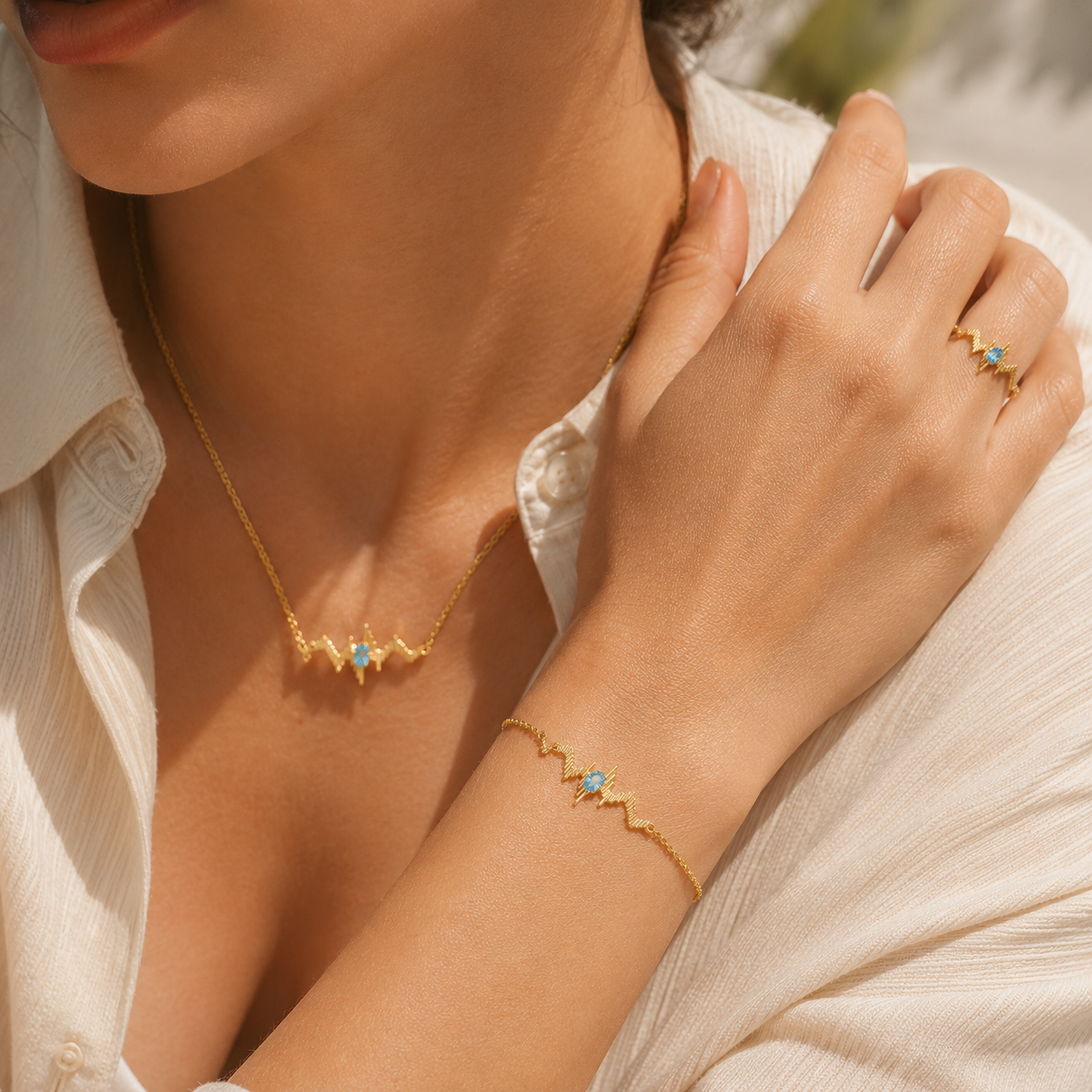 HEART OF LAND Birthstone Pulse Jewelry Set – Necklace, Bracelet & Ring