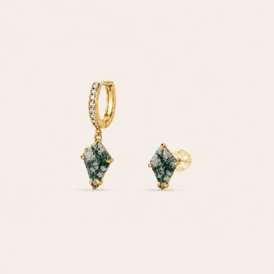 Grounded Green Gemstone Huggie Earrings