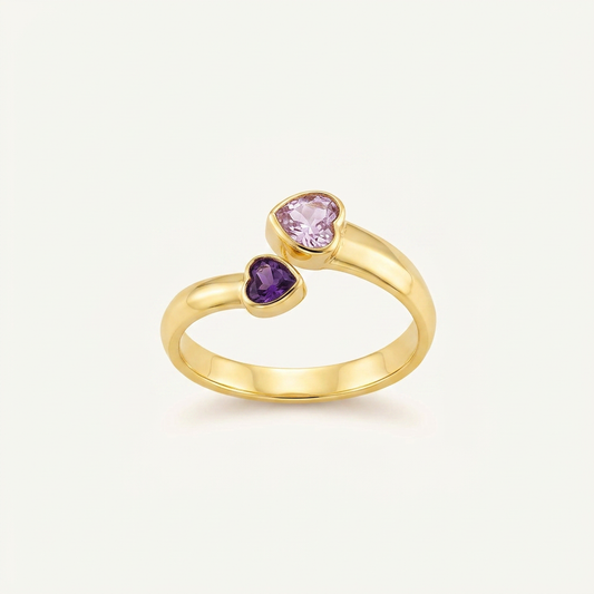 Twin Flame Garnet & Amethyst Gold Ring