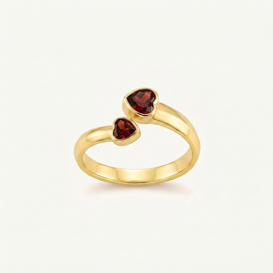 Twin Flame Garnet & Amethyst Gold Ring