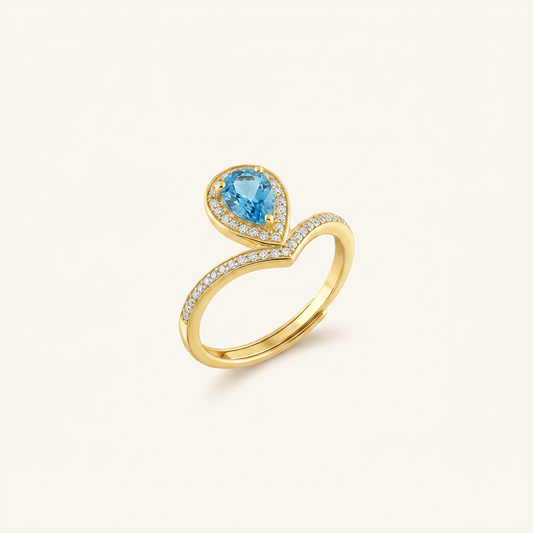 Royal Drop Garnet & Blue Topaz Gold Ring