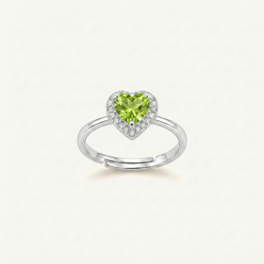 Heart Light Peridot & Aquamarine Silver Ring