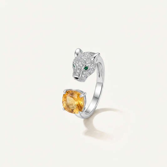 Guardian Panther Amethyst & Citrine Silver Ring