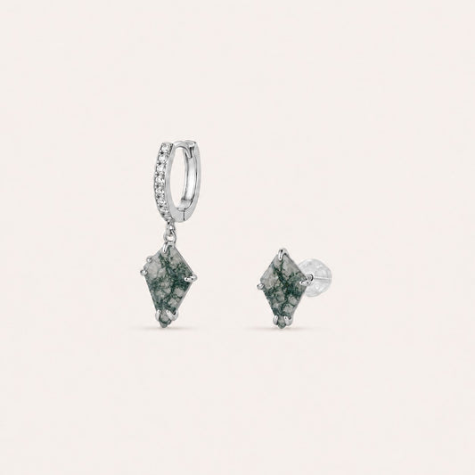 Grounded Green Gemstone Huggie Earrings