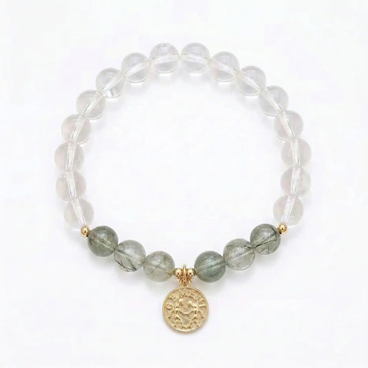 HeartofLand™ Gemini Zodiac Guardian Bracelet - Mental Clarity & Rooted Agility - Natural Green Rutilated Quartz & Citrine