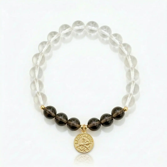HeartofLand™ Sagittarius Zodiac Guardian Bracelet - Infinite Truth & Grounded Vision - Natural Smoky Quartz & Clear Quartz