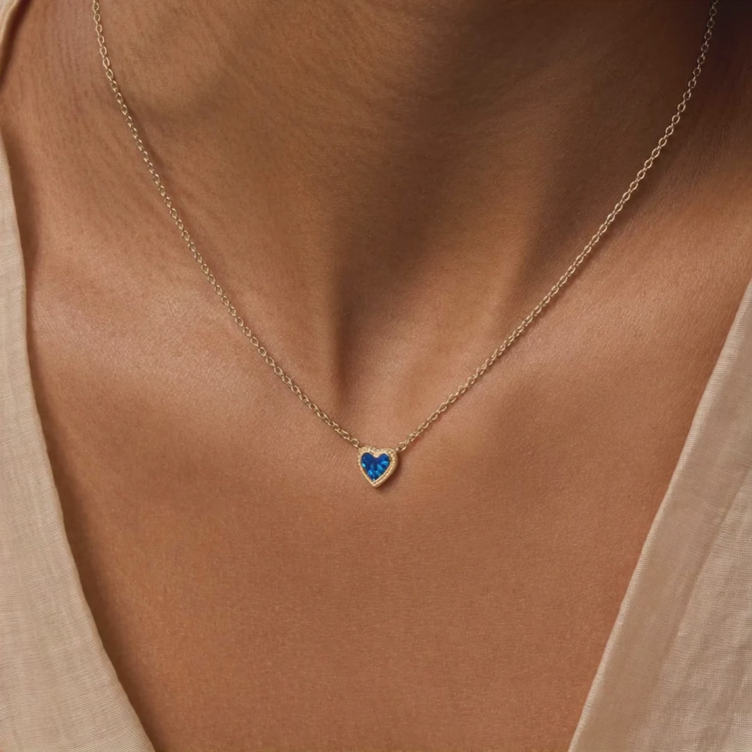 Confident Soul Lab Blue Opal Heart Gold Necklace