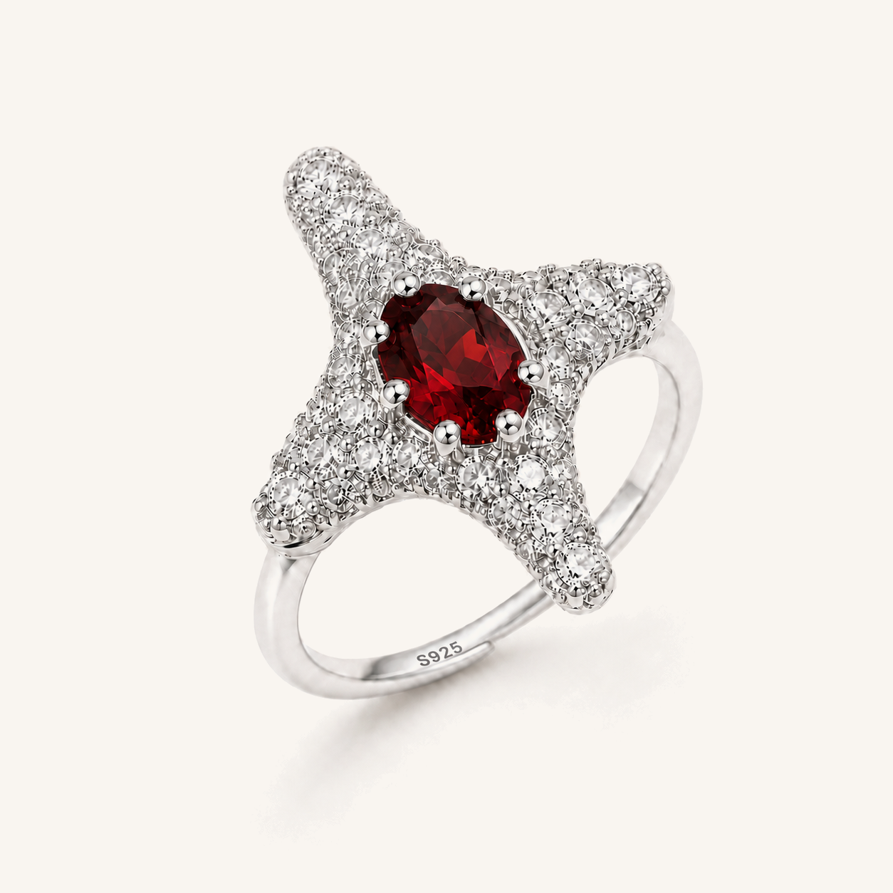 HEART OF LAND Natural Gemstone Starfish Statement Ring in S925 Sterling Silver – Tide Star Garnet