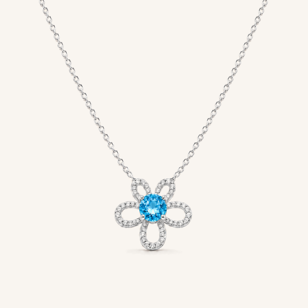 HEART OF LAND Four-Petal Flower Pendant Necklace Blue Topaz