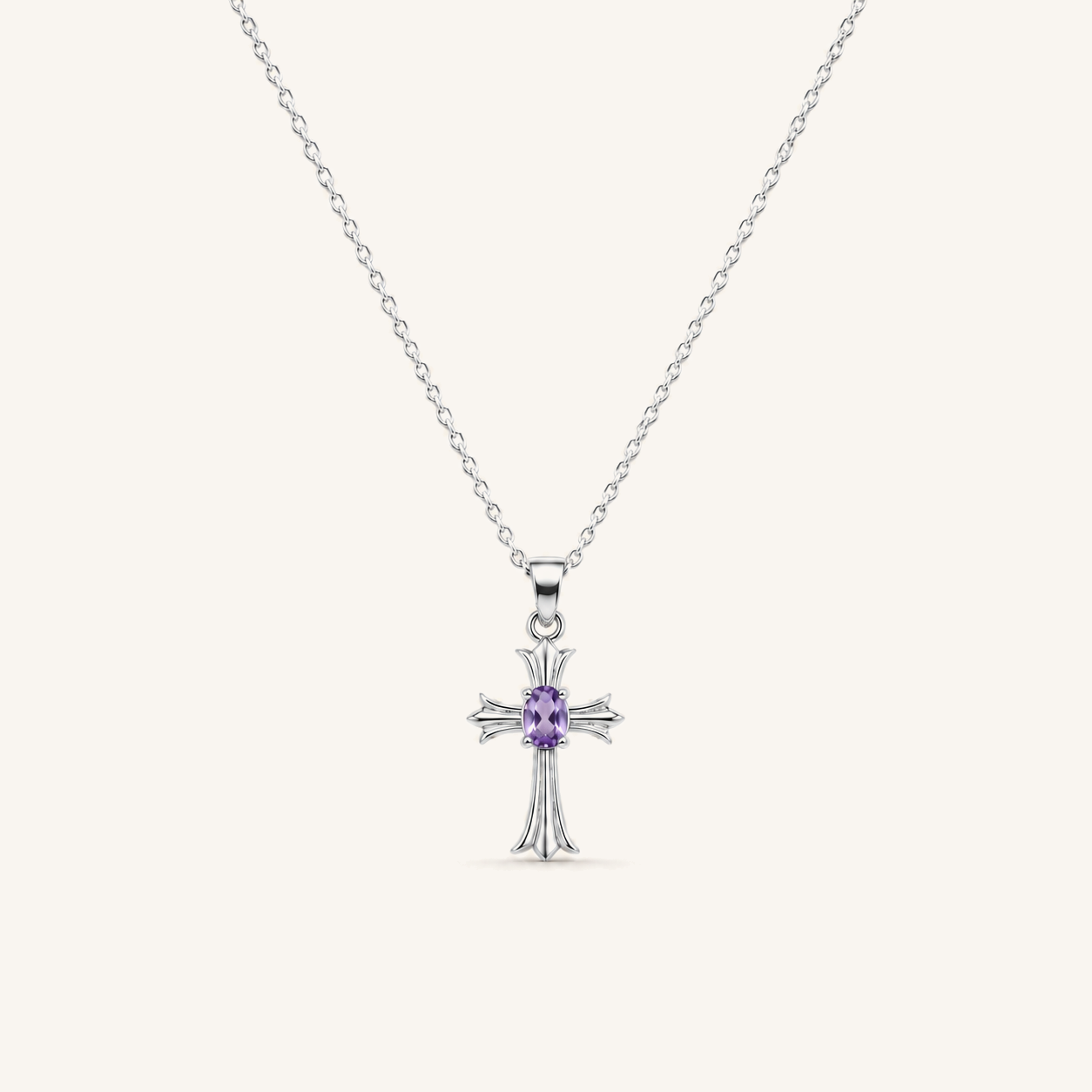 HEART OF LAND Natural Gemstone Guardian Angel Necklace in S925 Sterling Silver – Guiding Grace Amethyst