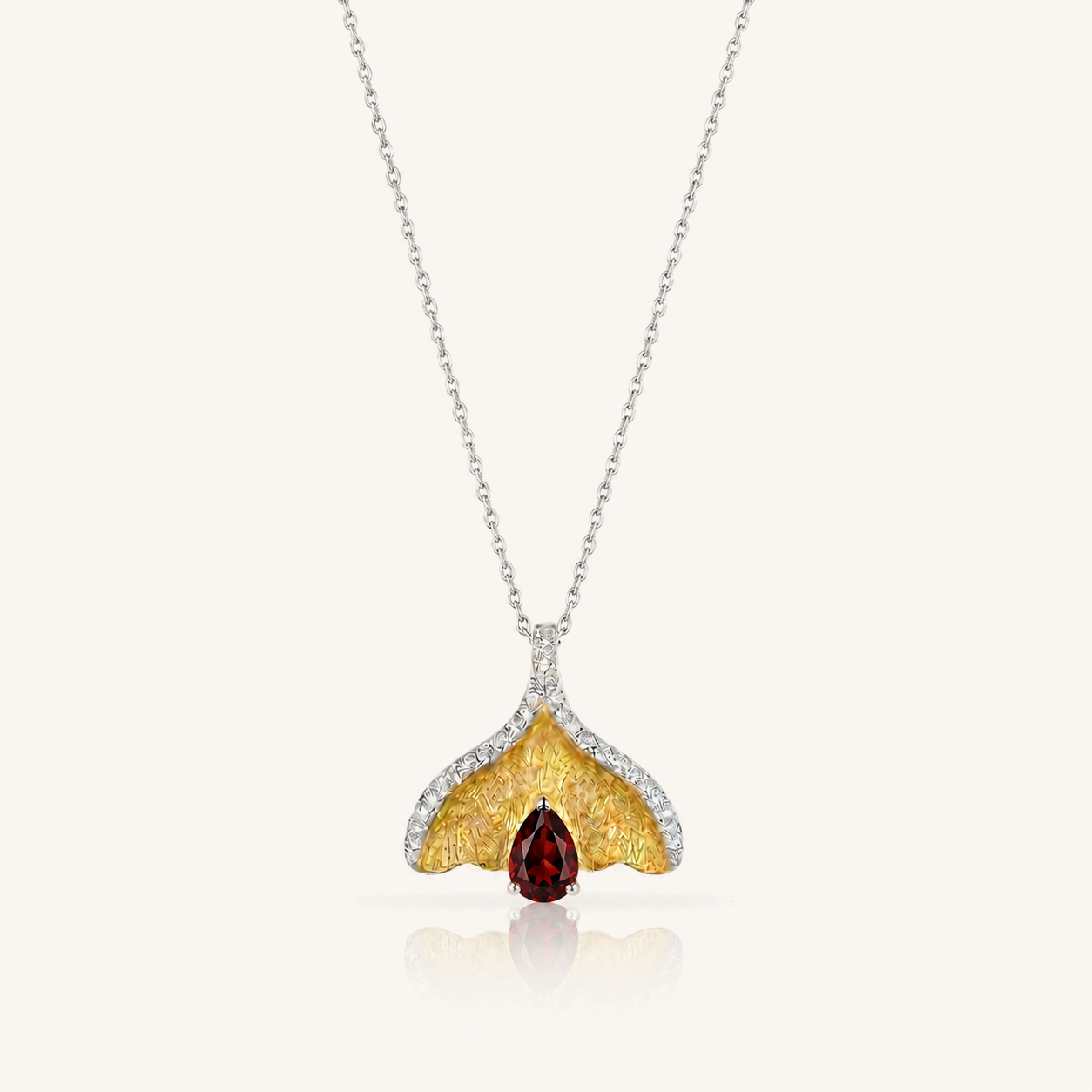 HEART OF LAND Natural Gemstone Ginkgo Leaf Necklace in Two-Tone S925 Sterling Silver – New Season Garnet