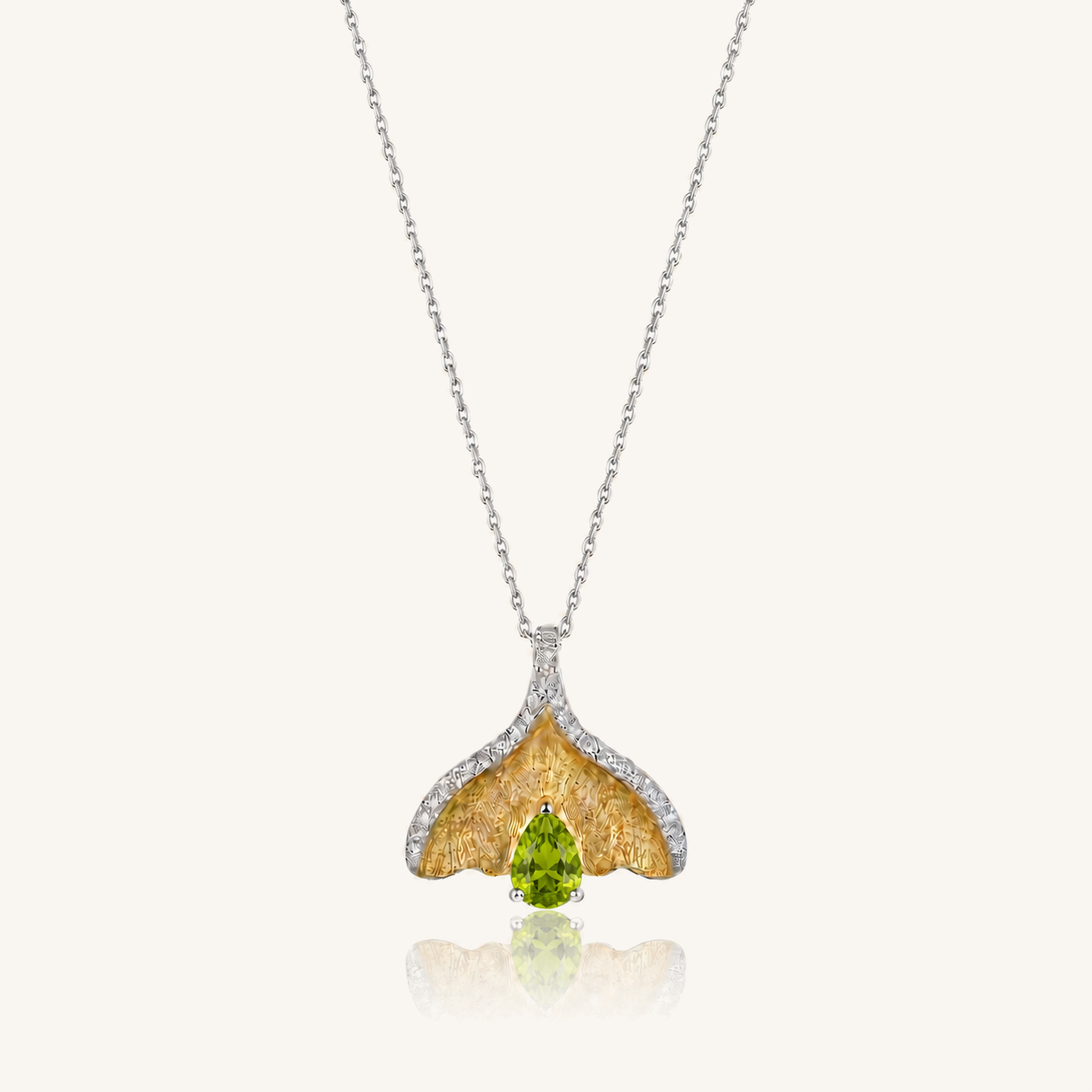 HEART OF LAND Natural Gemstone Ginkgo Leaf Necklace in Two-Tone S925 Sterling Silver – New Season Peridot