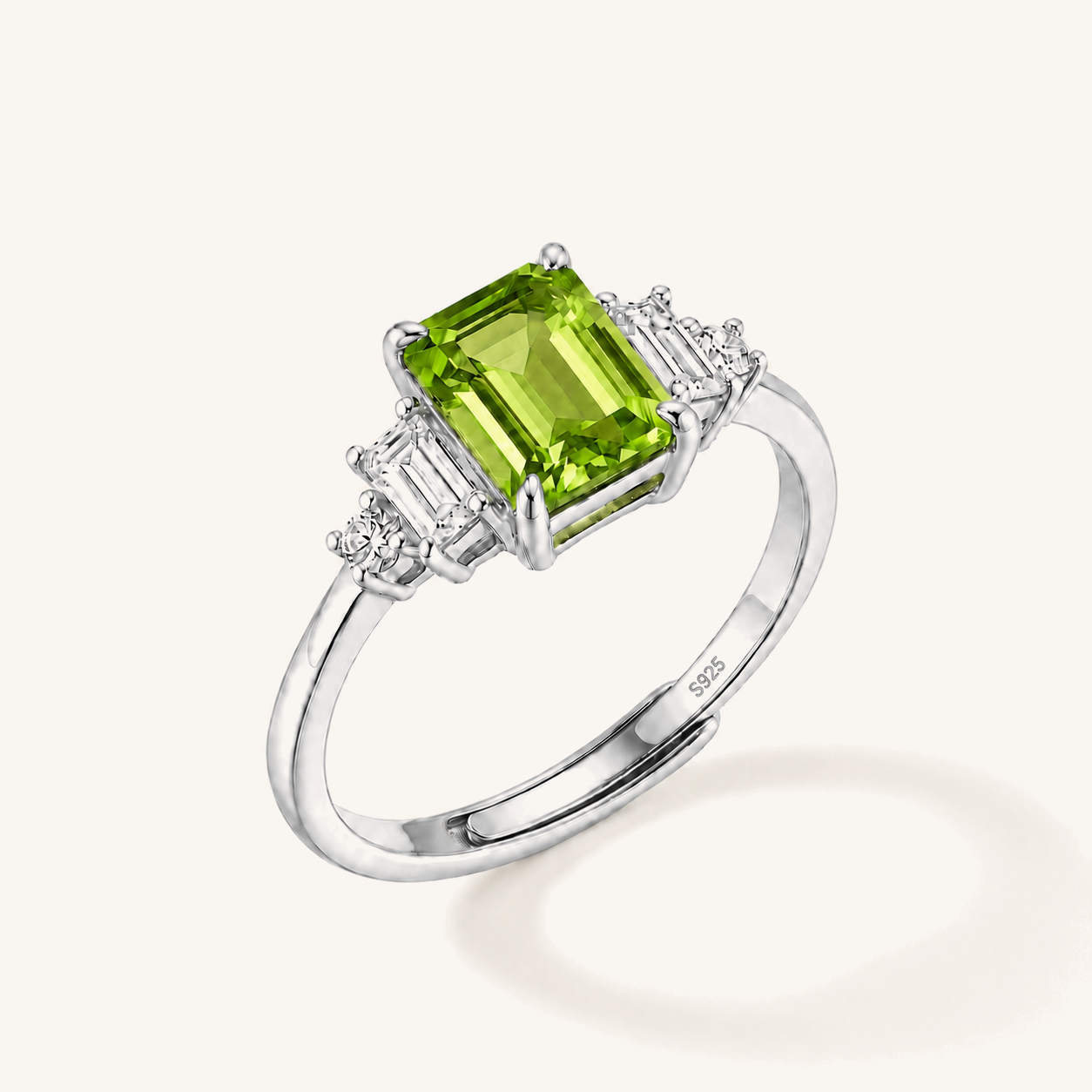 HEART OF LAND Natural Gemstone Emerald-Cut Three-Stone Ring in S925 Sterling Silver – True North