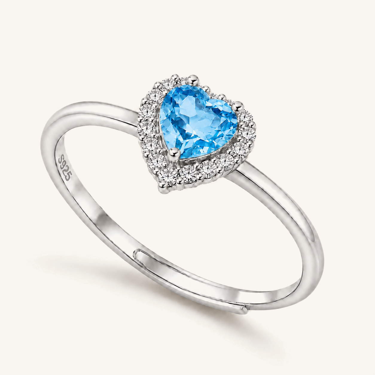 HEART OF LAND Natural Gemstone Heart Halo Ring in S925 Sterling Silver – Held Close